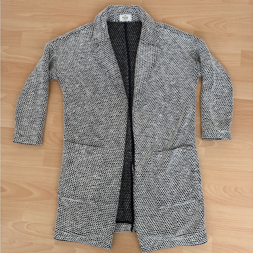 SF CA MARINE LAYER Black & White Knit Open-Front Lightweight Jacket / Cardigan
